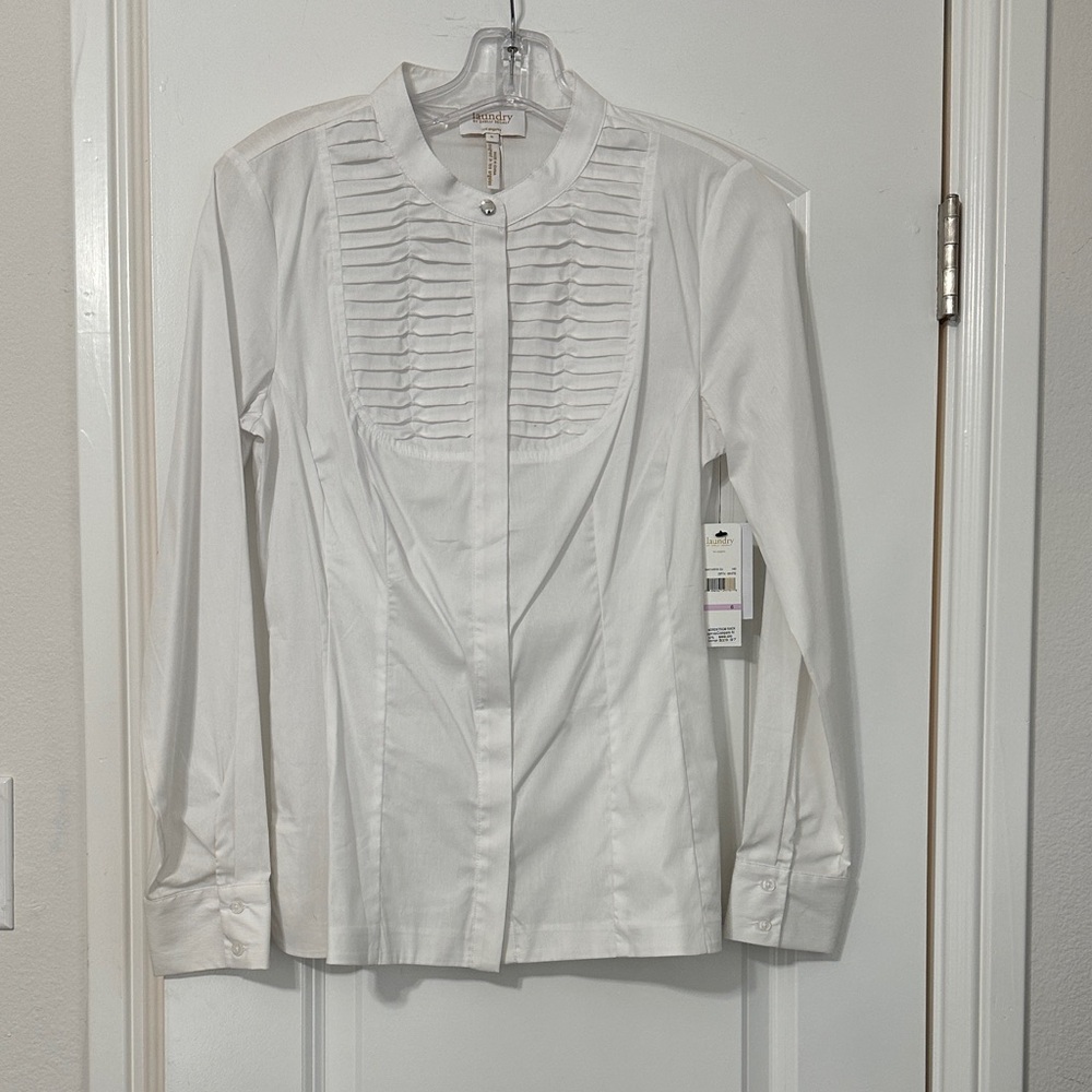 Laundry By Shelli Segal Ivory Button-Up Blouse - Tuxedo Style